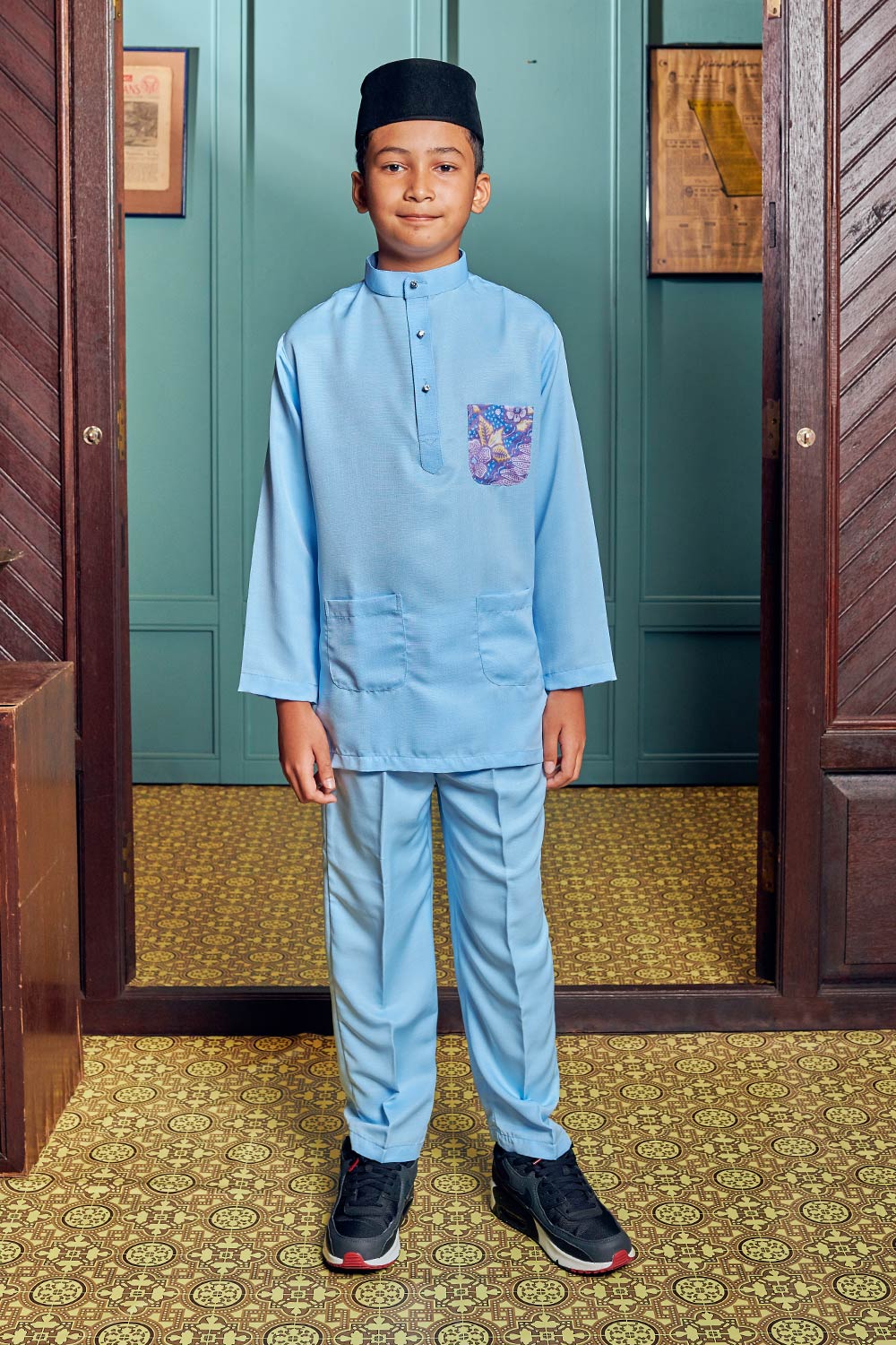 Baju Melayu Batik Kids in Baby Blue