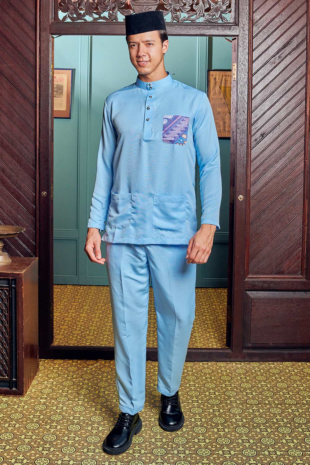 Baju Melayu Batik in Baby Blue