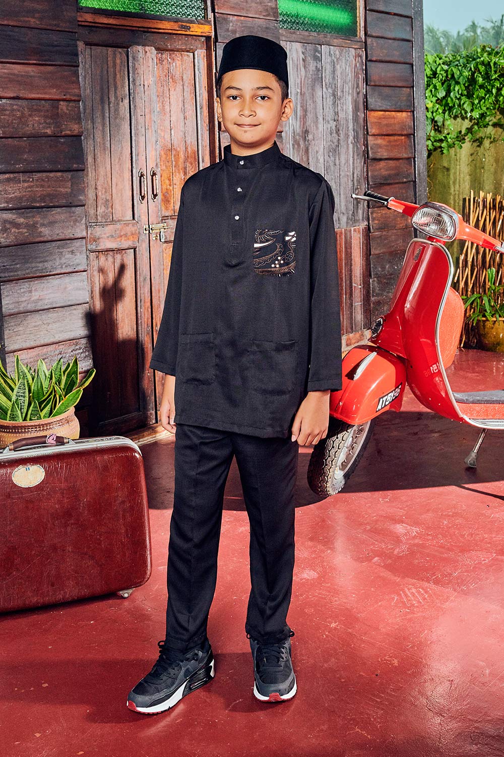 Baju Melayu Batik Kids in Black