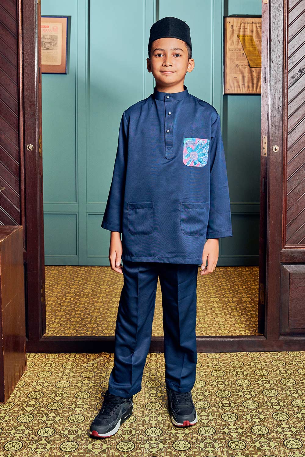 Baju Melayu Batik Kids in Navy Blue