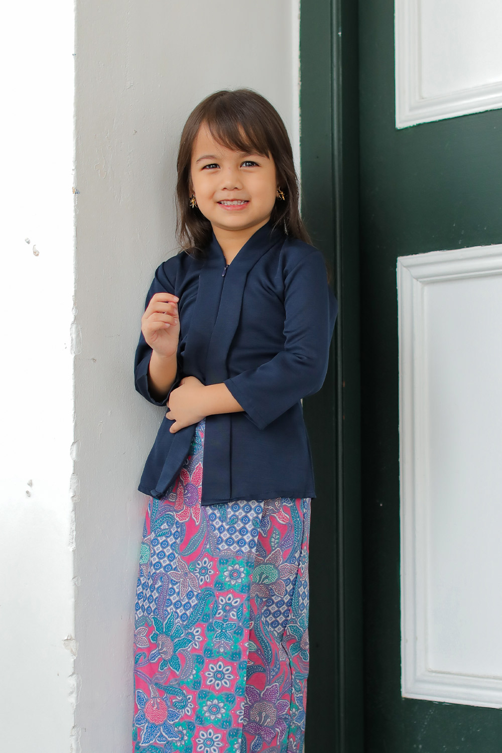 Classic Kebaya Batik Kids in Navy Blue