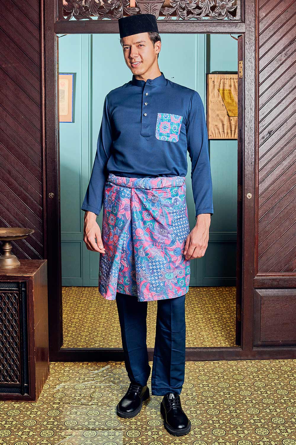 Baju Melayu Batik in Navy Blue