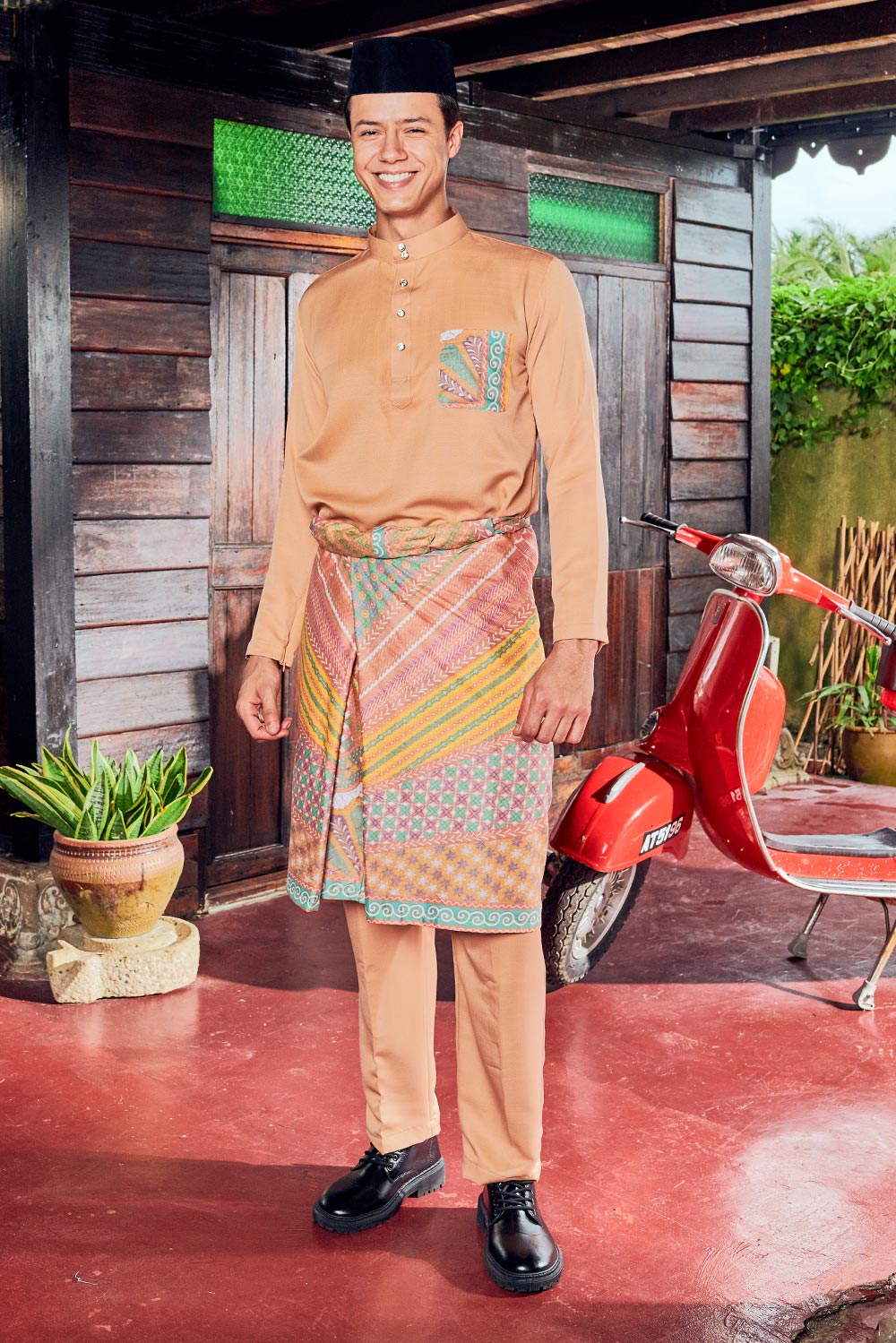 Baju Melayu Batik in Nude Brown