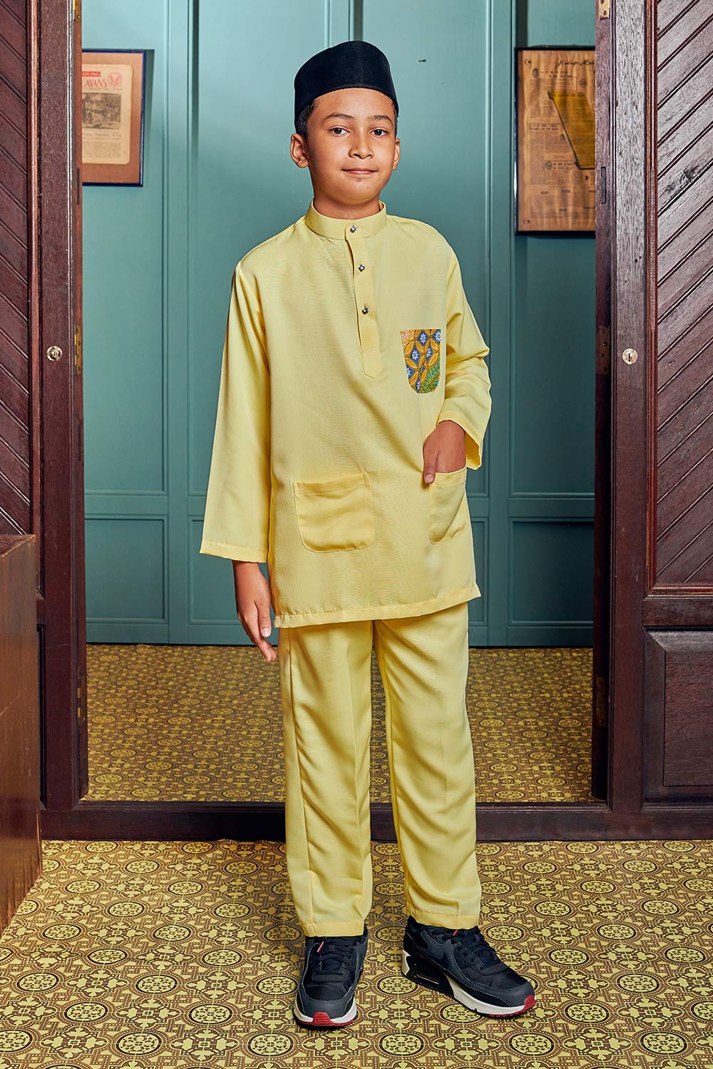 Baju Melayu Batik Kids in Pastel Yellow