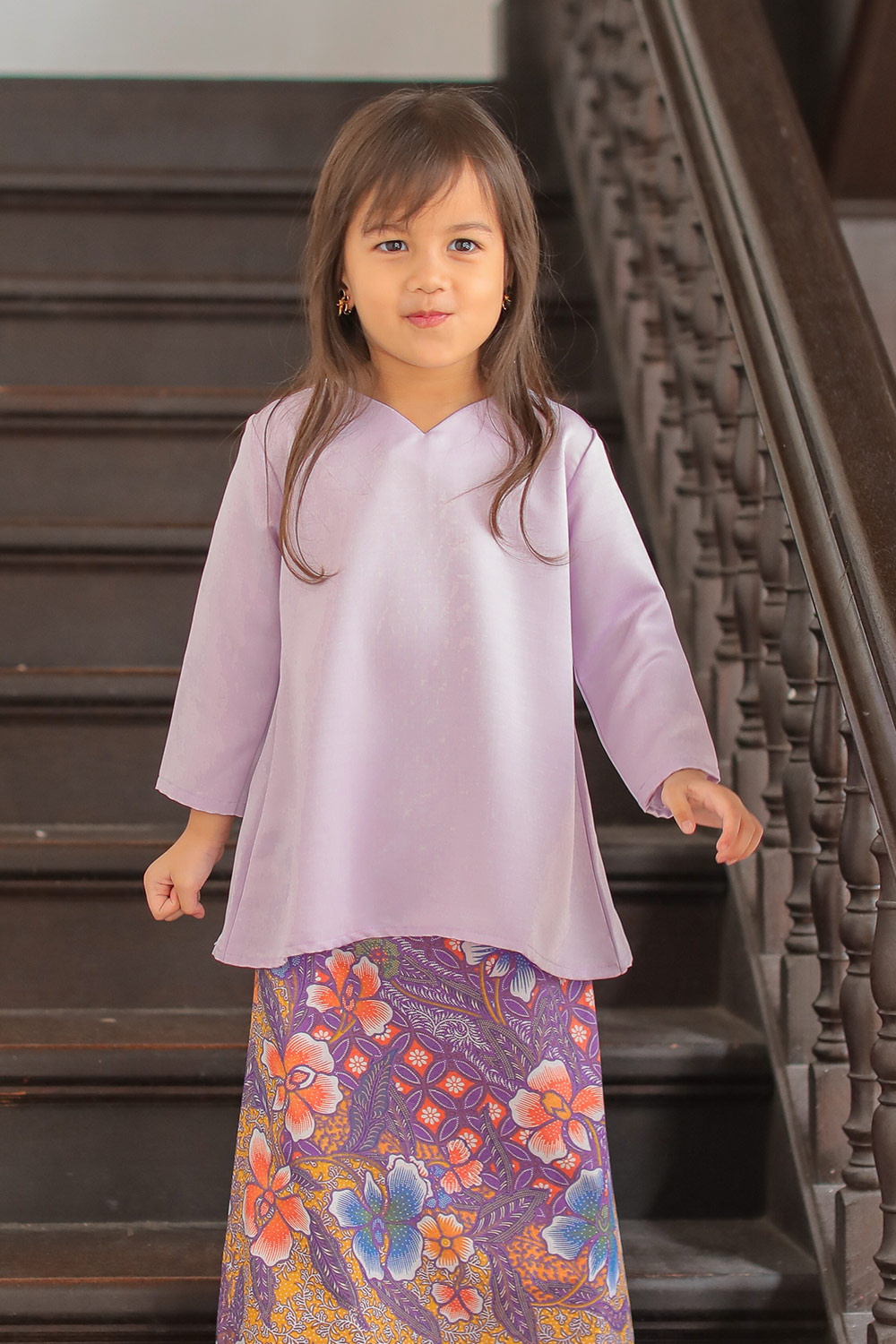 Delisha Kurung Batik Kids in Lilac Purple