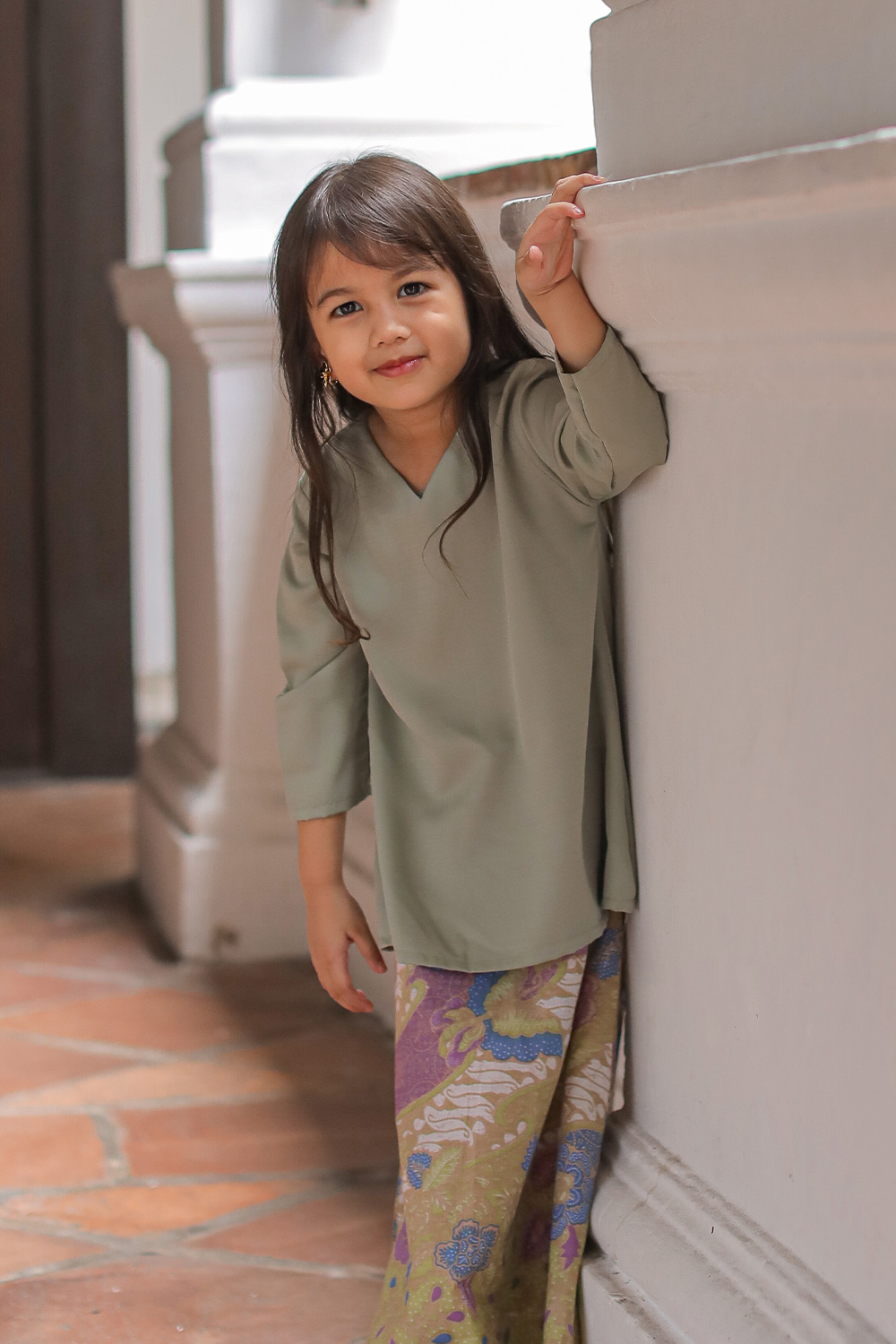 Delisha Kurung Batik Kids in Sage Green