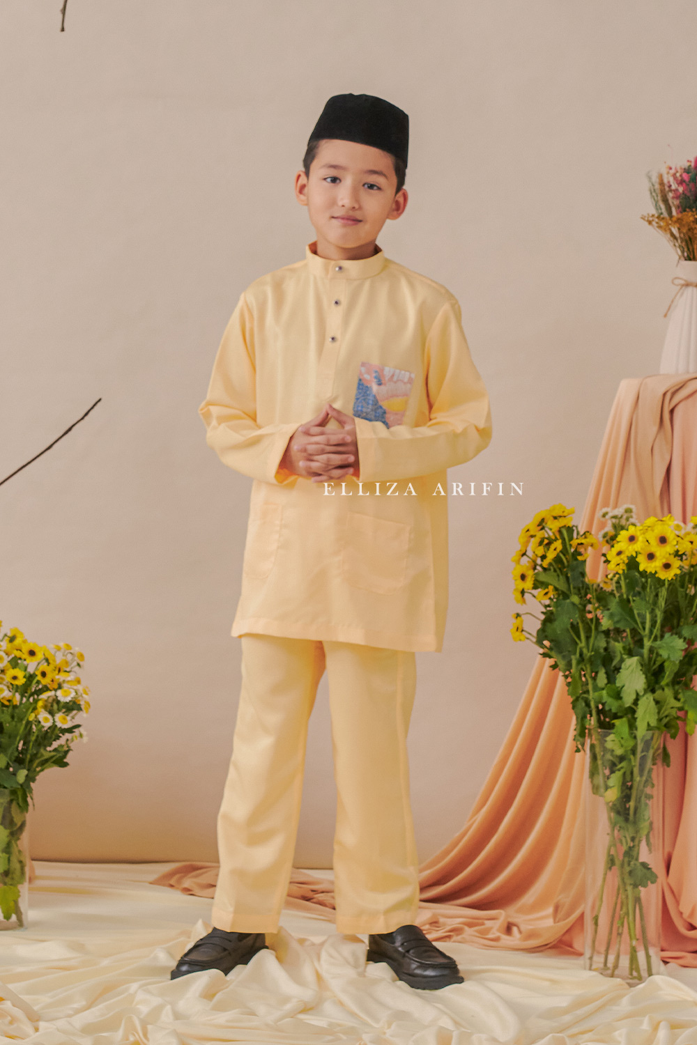 Baju Melayu Batik Kids in Lemon Yellow