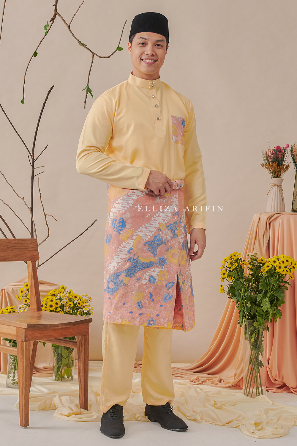 Baju Melayu Batik in Lemon Yellow