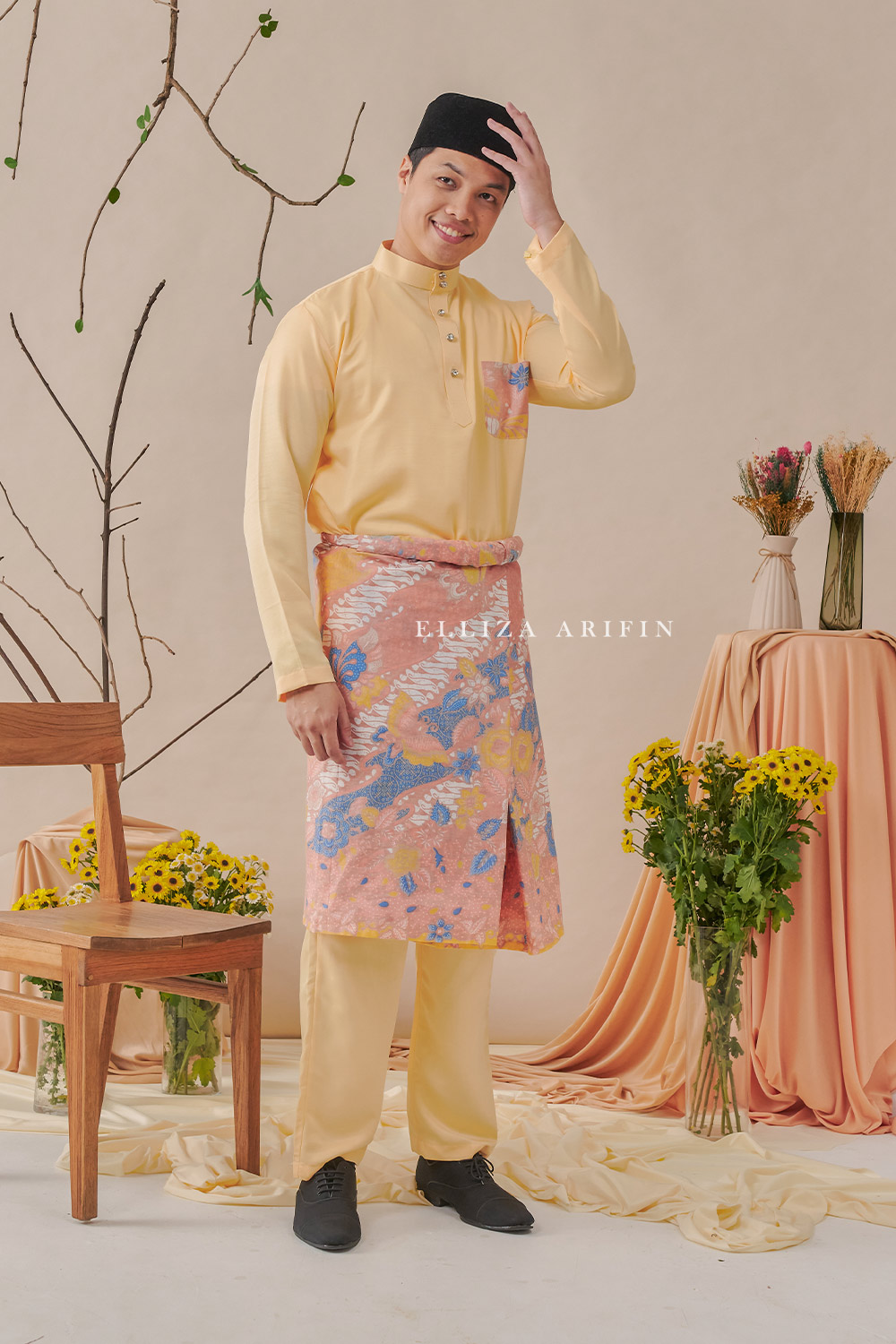 Baju Melayu Batik in Lemon Yellow