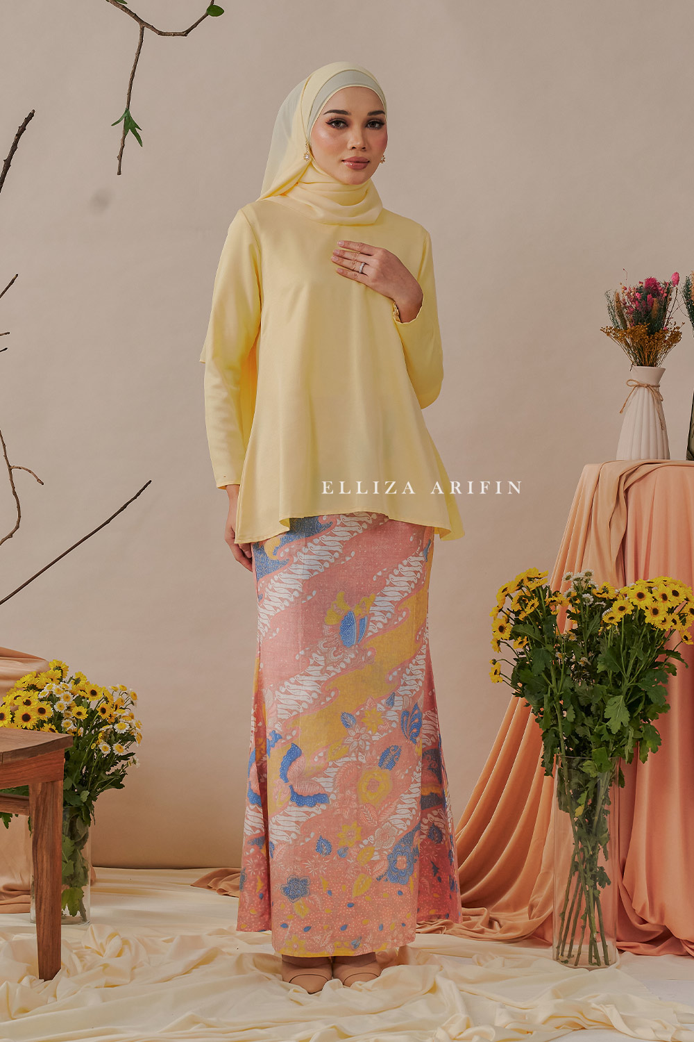 Delisha Kurung Batik in Lemon Yellow