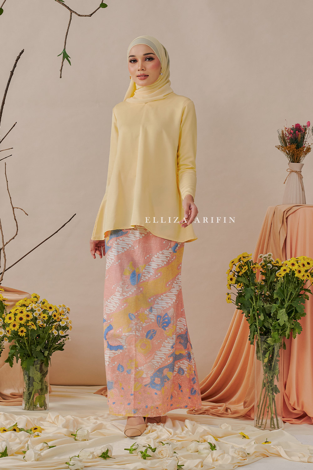 Delisha Kurung Batik in Lemon Yellow