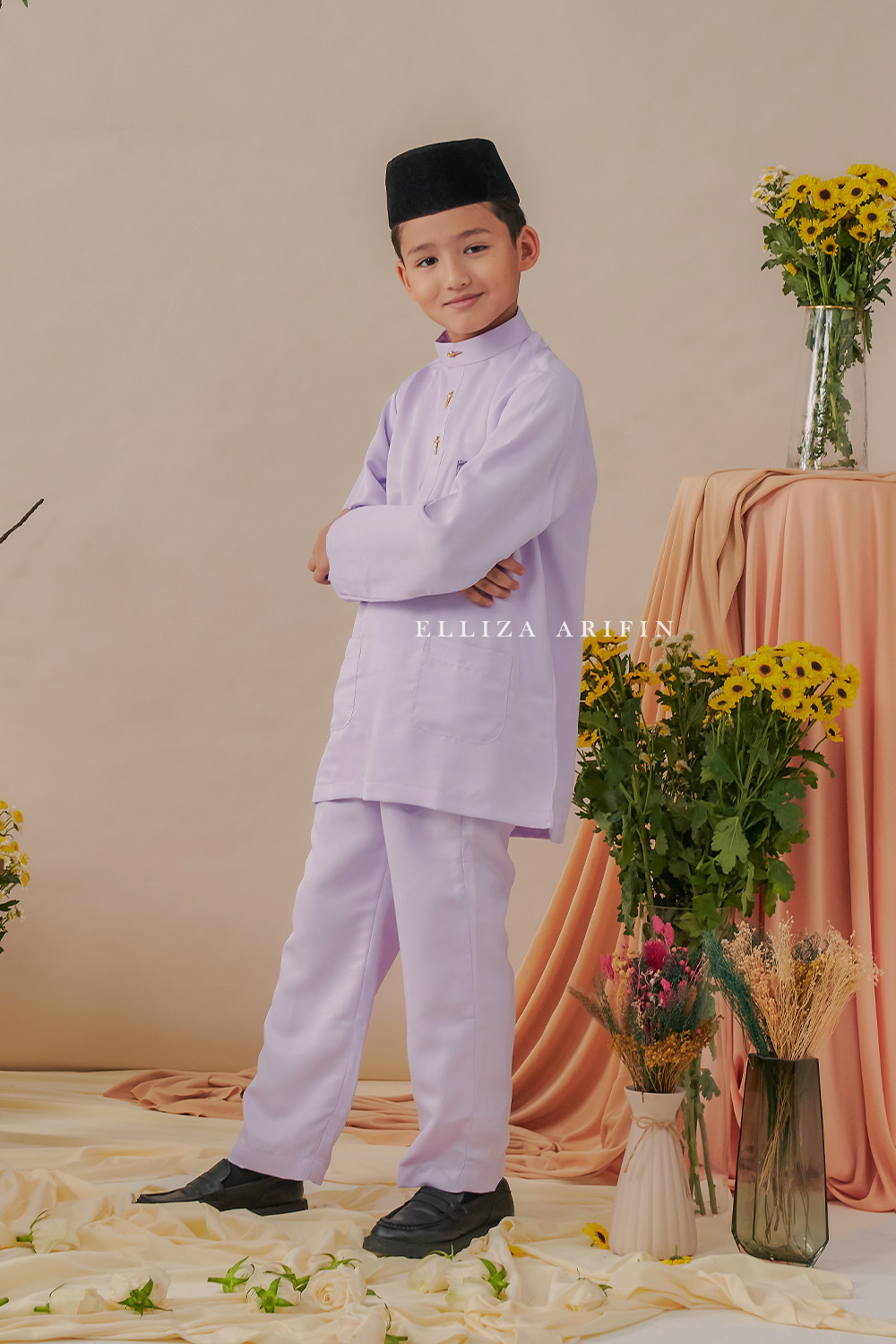 Baju Melayu Batik Kids in Lilac Purple