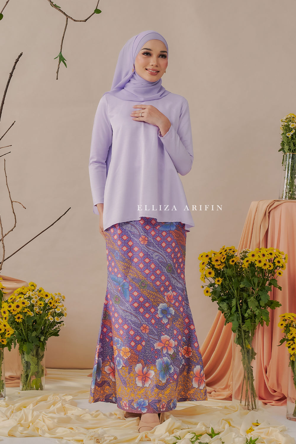 Delisha Kurung Batik in Lilac Purple