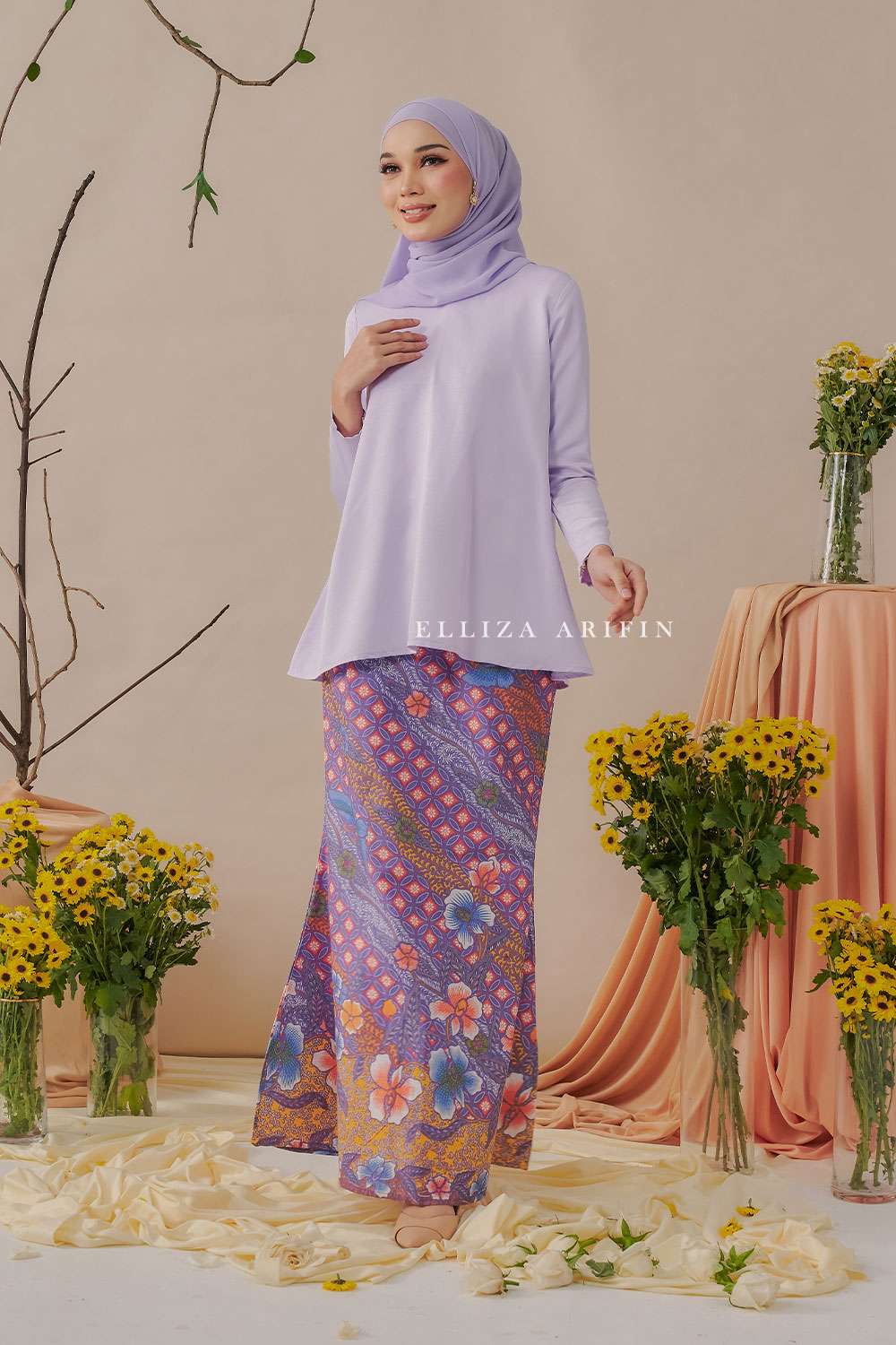 Delisha Kurung Batik in Lilac Purple