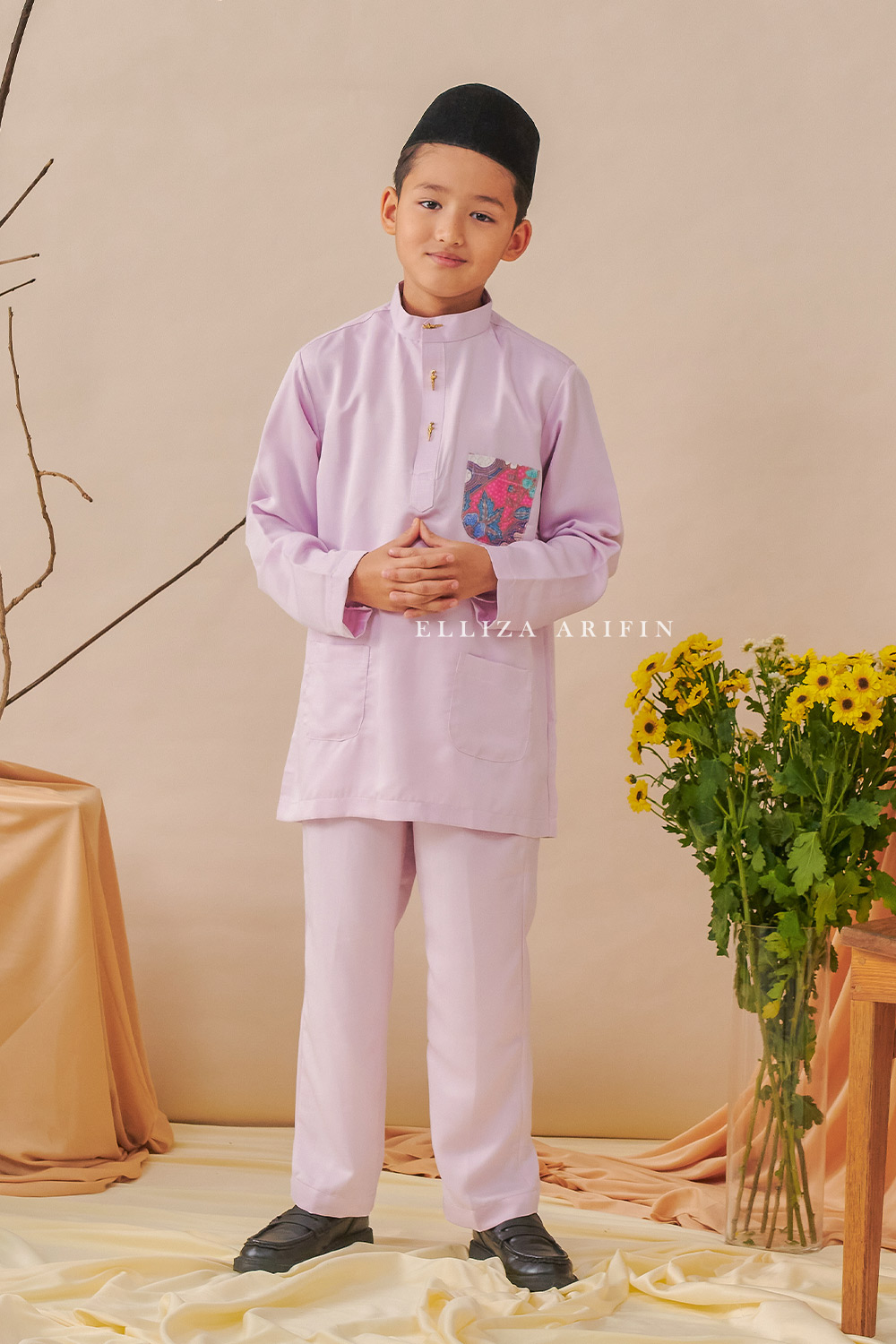 Baju Melayu Batik Kids in Lupine Pink