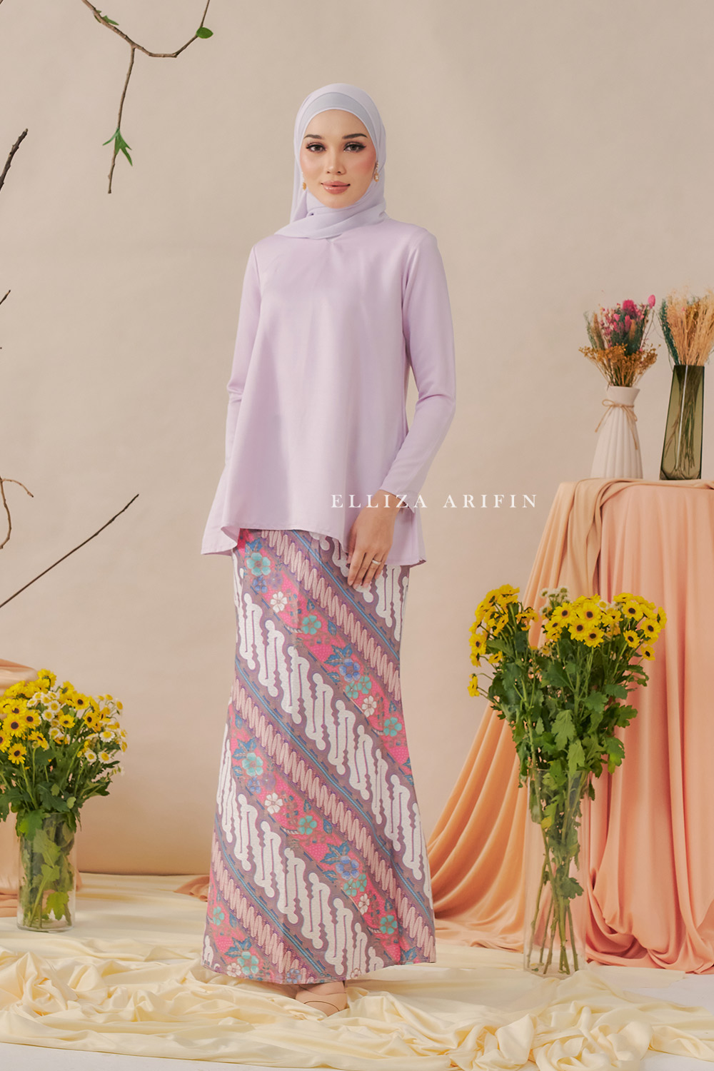Delisha Kurung Batik in Lupine Pink
