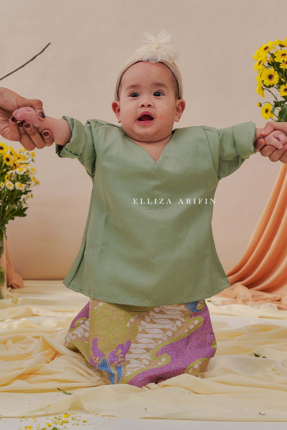 Delisha Kurung Batik Kids in Sage Green