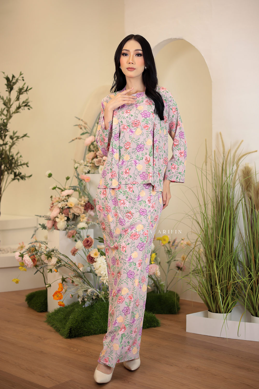 Mekar Kurung in Mauve Crepe