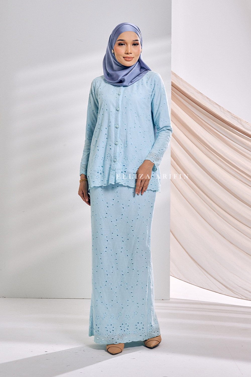 Eyelet Kurung In Baby Blue