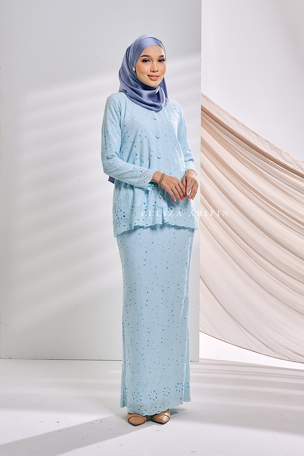 Eyelet Kurung In Baby Blue