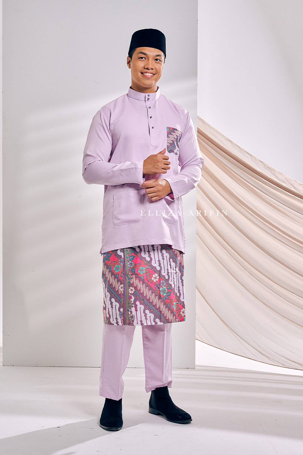 Baju Melayu Batik in Lupine Pink