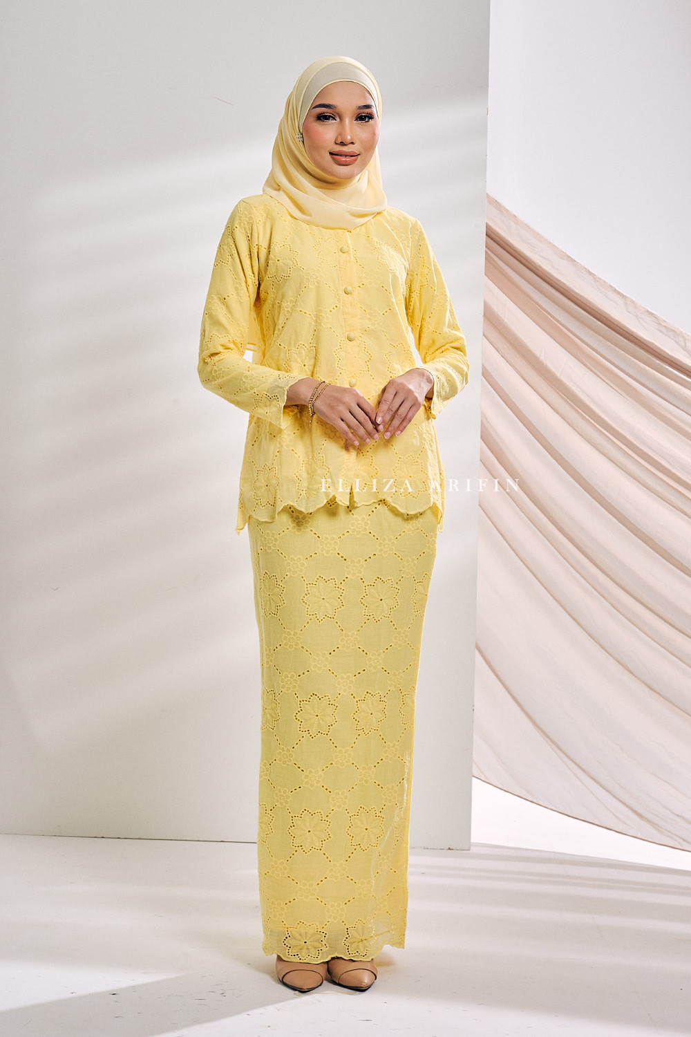 Eyelet Kurung In Pastel Yellow