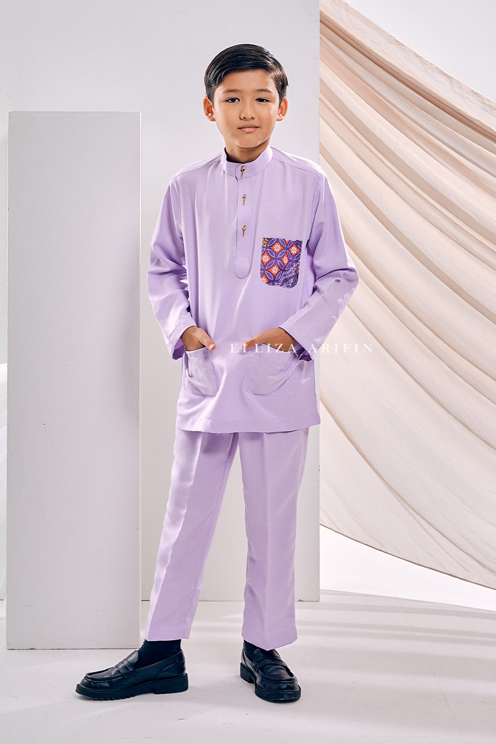Baju Melayu Batik Kids in Lilac Purple