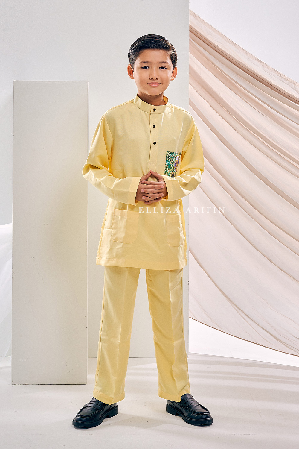 Baju Melayu Batik Kids in Yellow
