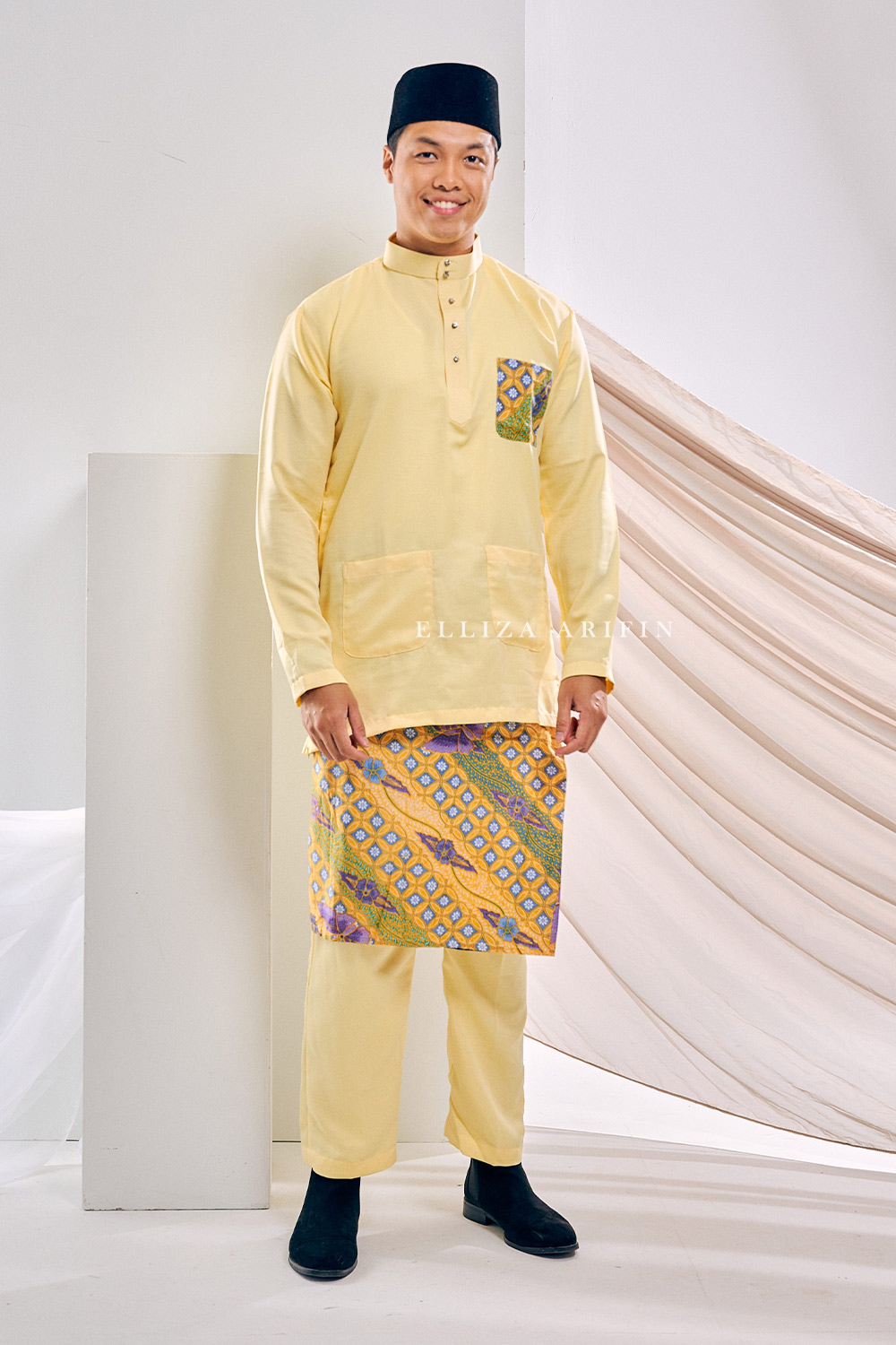 Baju Melayu Batik in Yellow